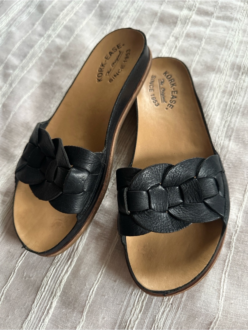 Kork-Ease Dolphin Braided Black Leather Slide Sandals | 7 NWOB
